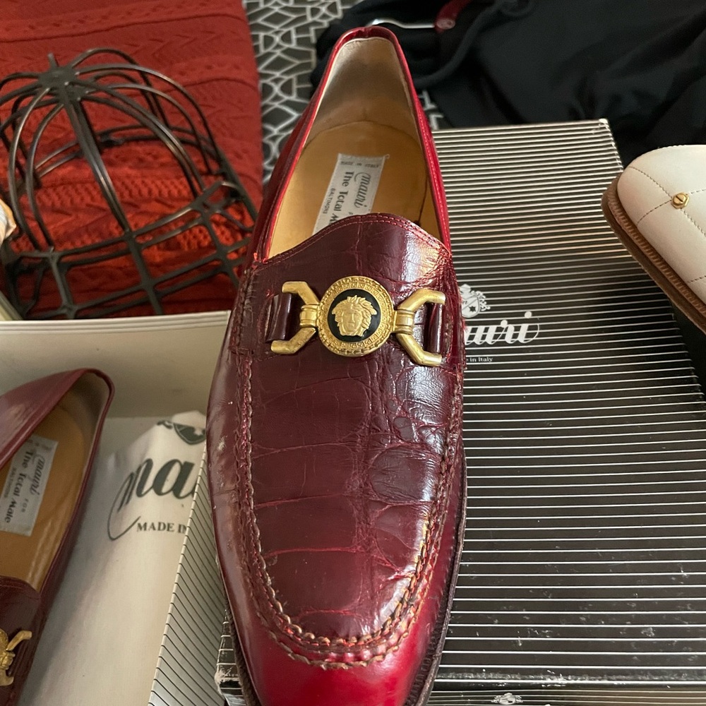 Men's Burgundy Loafers with Gold Accent